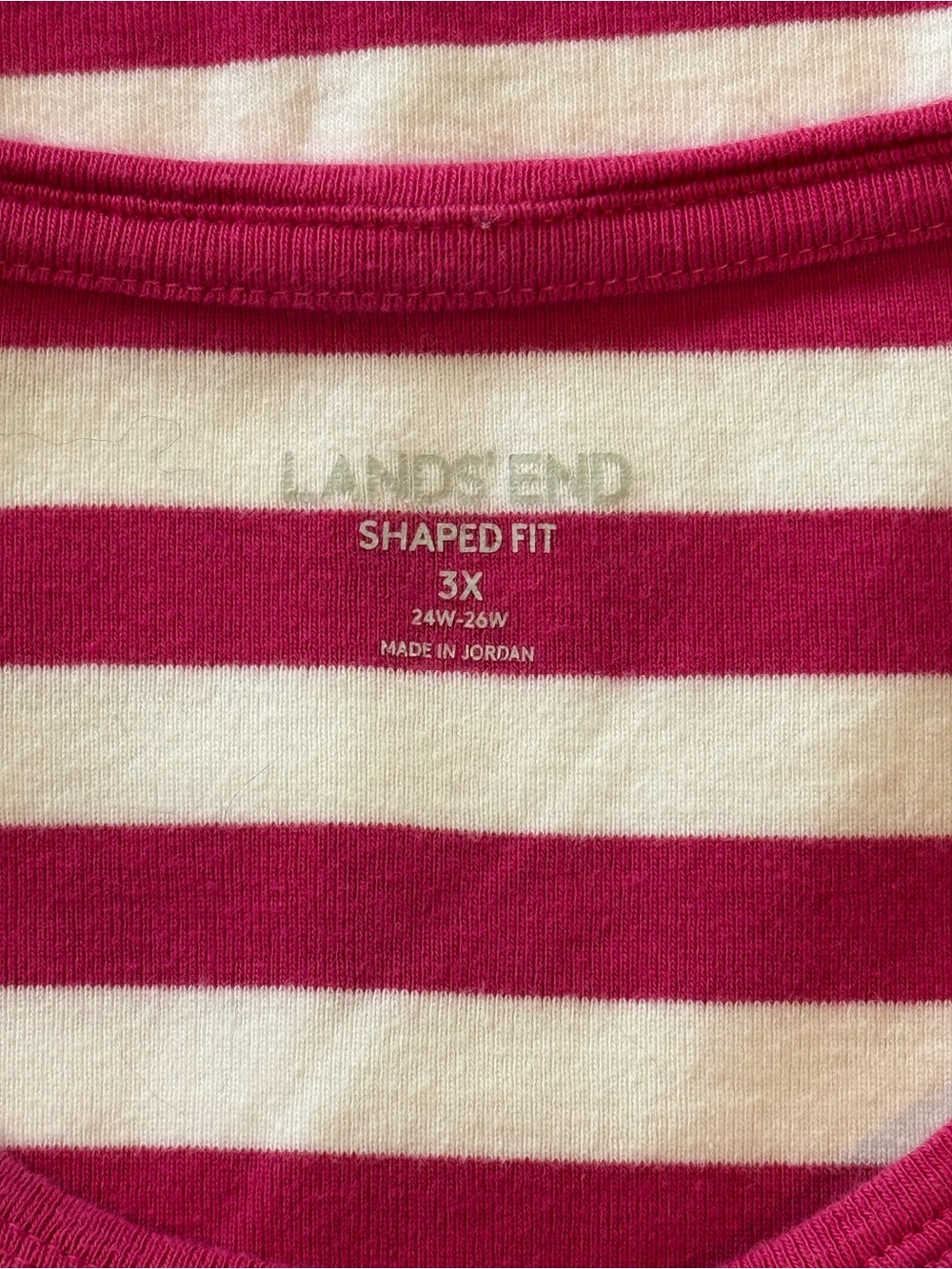 Lands End T-Shirt Women’s Plus Size 3X Shaped Fit White Pink Stripes 100% Cotton - Picture 3 of 4
